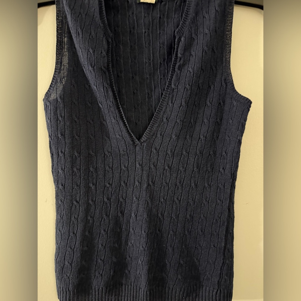 J. Crew Dark Blue Cable Knit V-Neck Sweater Vest